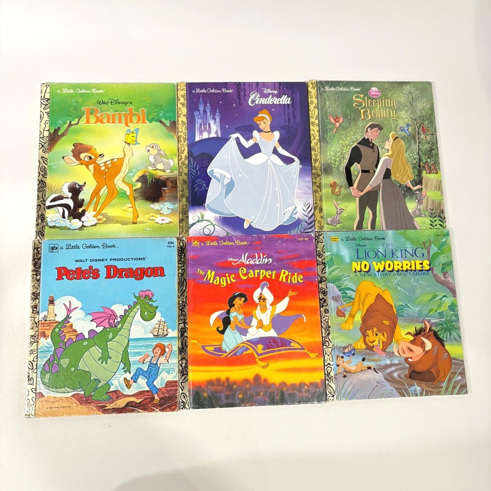 Disney Little Golden Books Lot of 6 Bambi Cinderella Aladdin Lion King Vintage